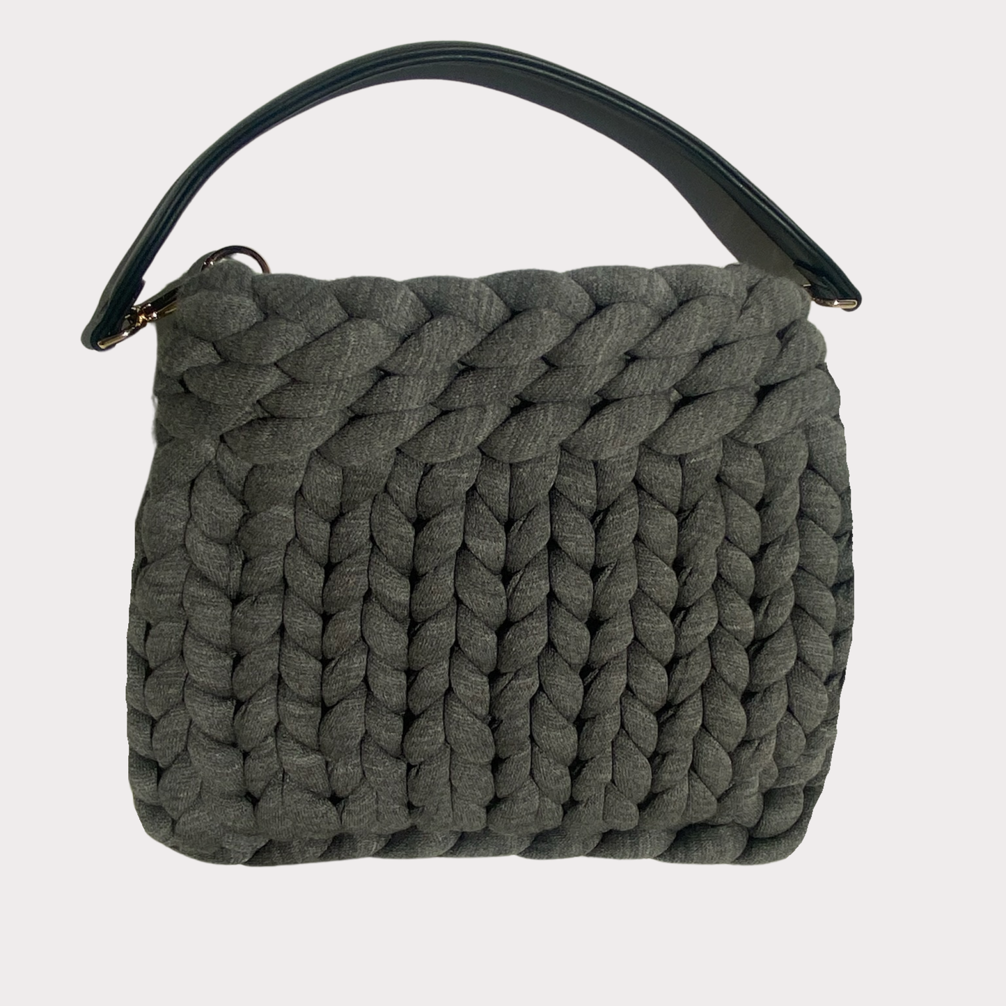 Pillowbag aus Acrylic Cotton in Grau mit schwarzem Echtledergriff