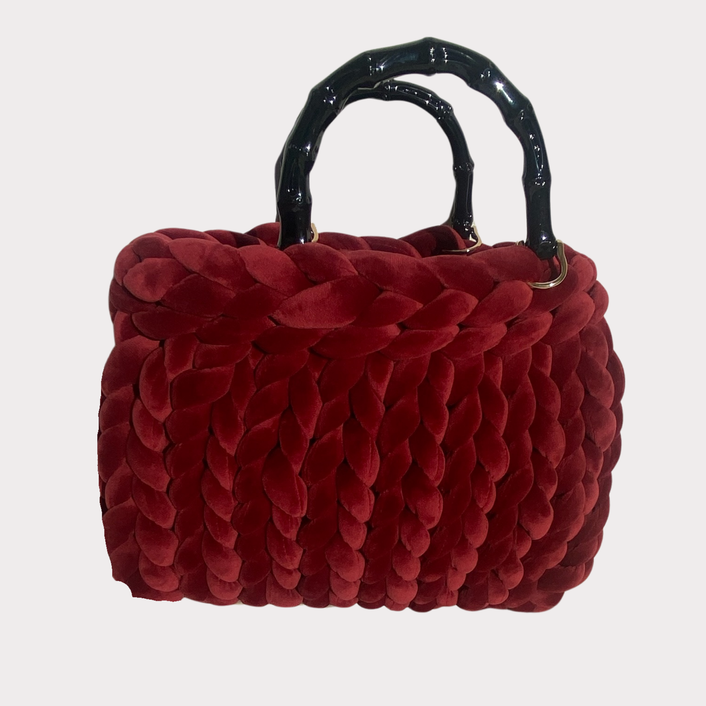 Asiastyle: Pillowbag aus Samt in der Farbe Burgunderrot mit schwarzen Bambuslackgriffen
