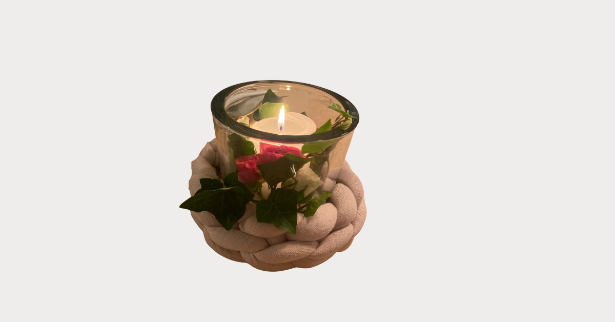 Windlicht mit kleiner Manschette aus Cotton in der Farbe Beige