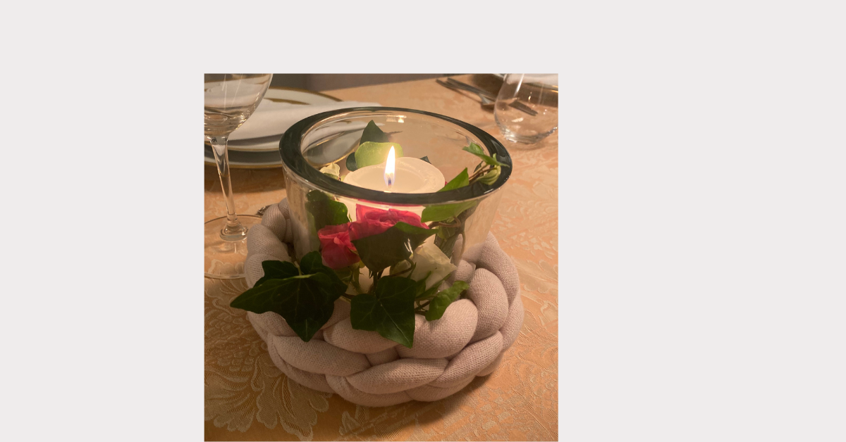 Windlicht mit kleiner Manschette aus Cotton in der Farbe Beige